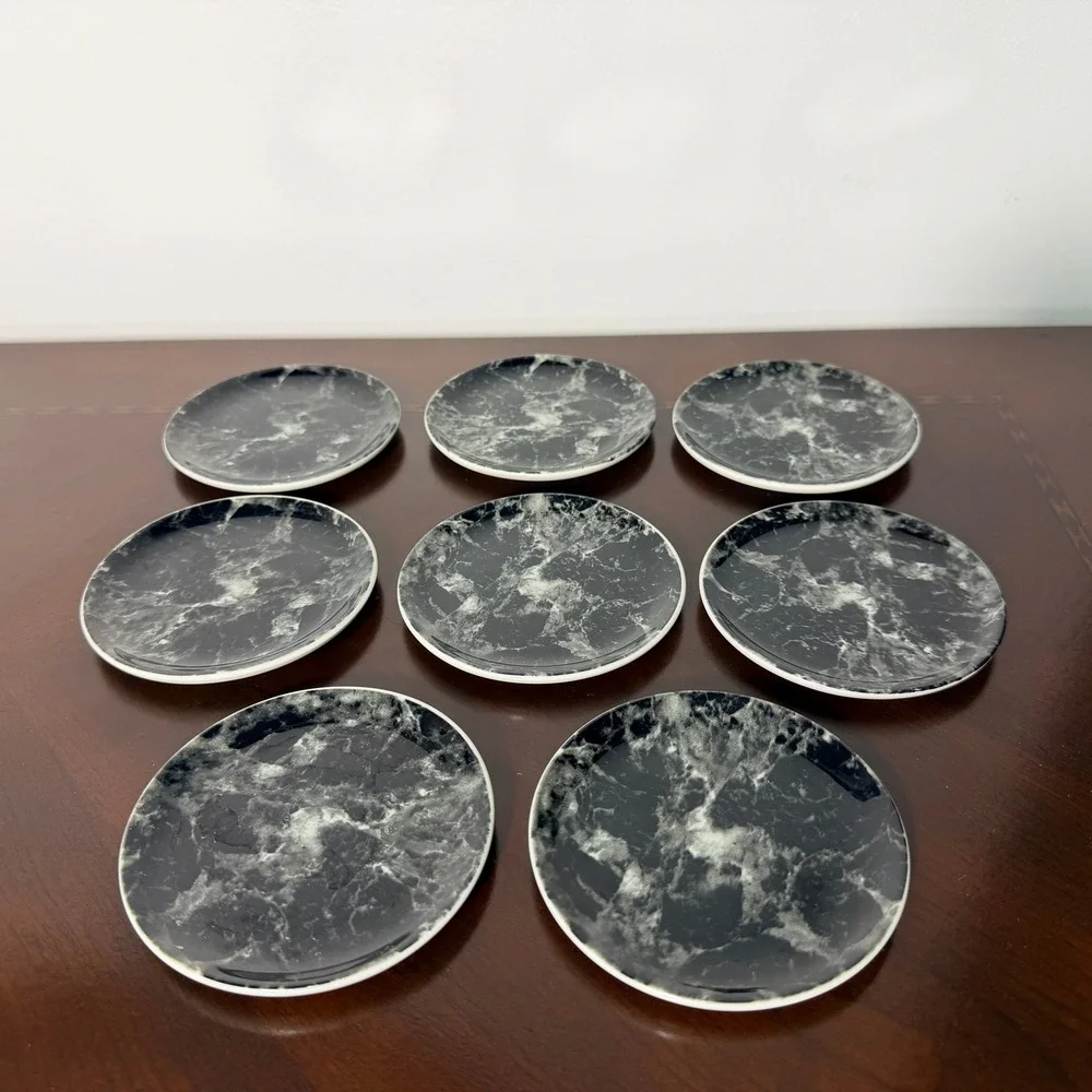 Vintage Villeroy & Boch Marble Black Set of 8 Vitro Porcelain Coasters 4